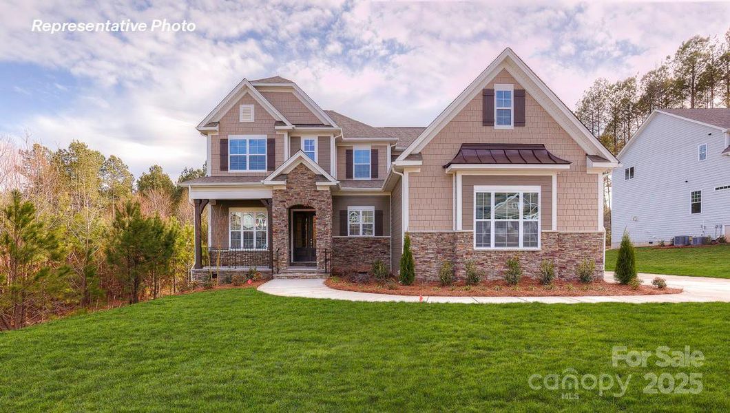 Front exterior of a new home in Sylvan Creek, Denver, NC, highlighting curb appeal (Image 1).