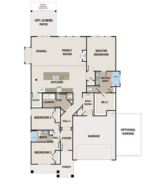 2D floor plan layout of this home in Waters Edge, Mansfield, GA (Image 2).