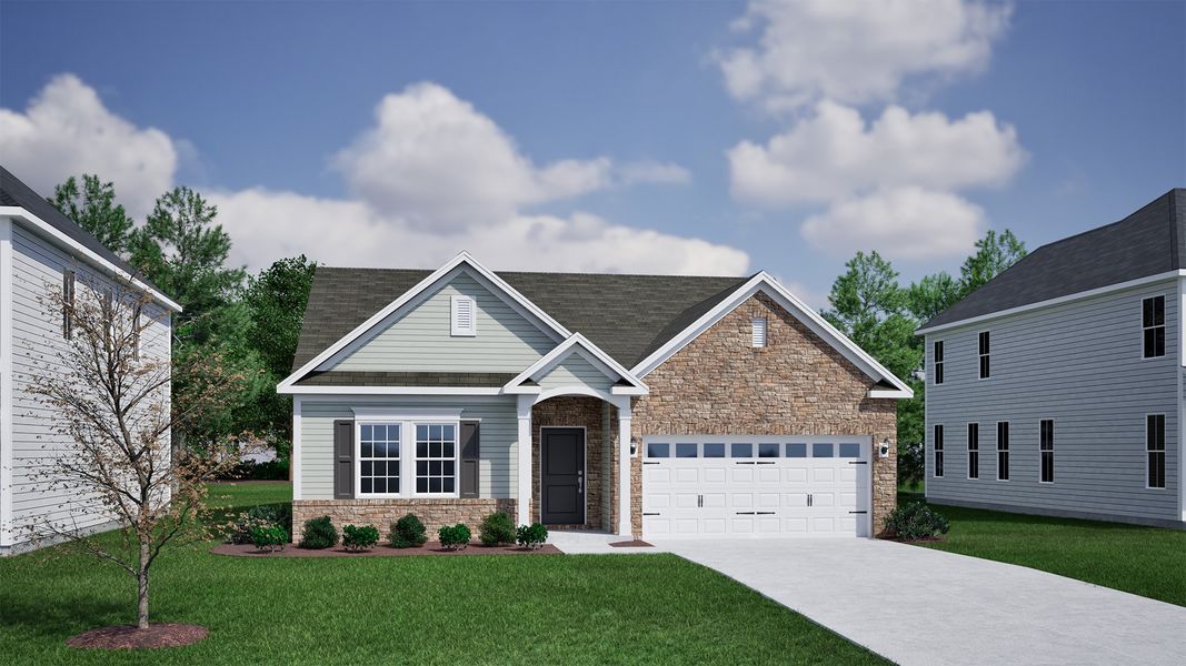 Representative exterior photo of a completed home built from the Bates II - Vanguard Collection by Mungo Homes in Scotts Hill Village, Wilmington, NC (Image 13).