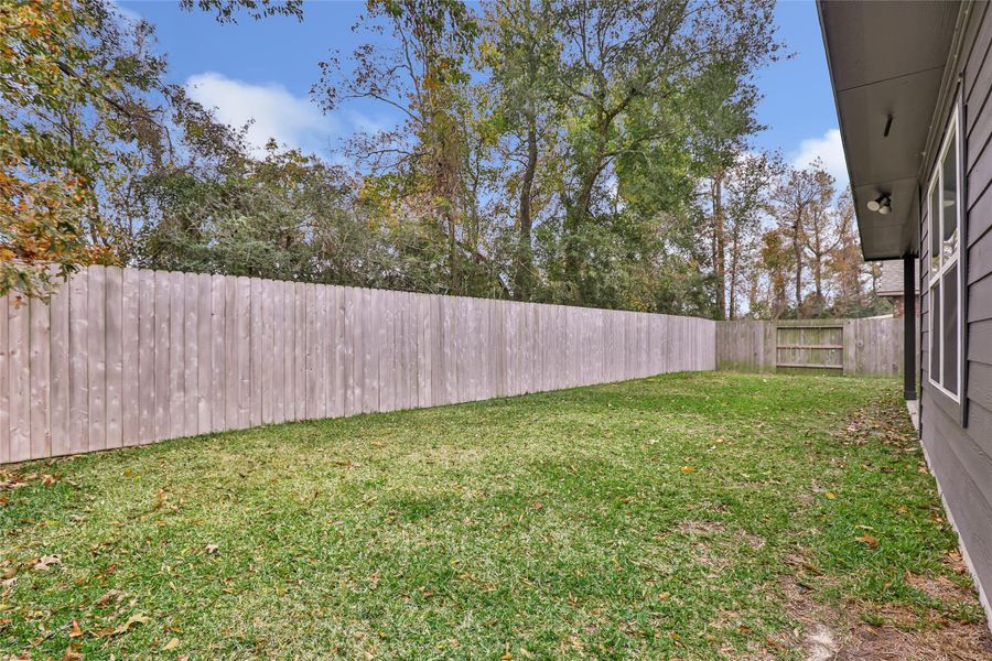 Backyard offering privacy with no back neighbors.