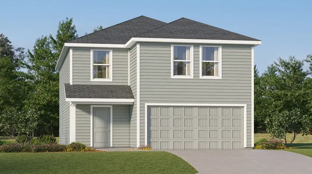 Front exterior of a new home in Elm Creek, Elgin, TX, highlighting curb appeal (Image 1). Front exterior of a new home in Elm Creek, Elgin, TX, highlighting curb appeal (Image 1).