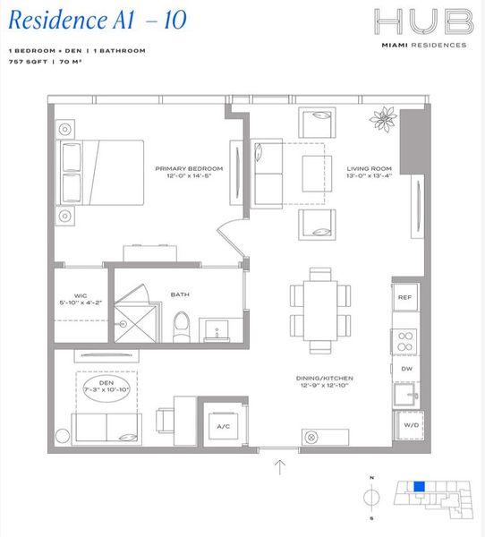 2D floor plan layout for the Residence A1 10 by The John Buck Company in HUB Miami, Miami, FL (Image 1). 2D floor plan layout for the Residence A1 10 by The John Buck Company in HUB Miami, Miami, FL (Image 1).