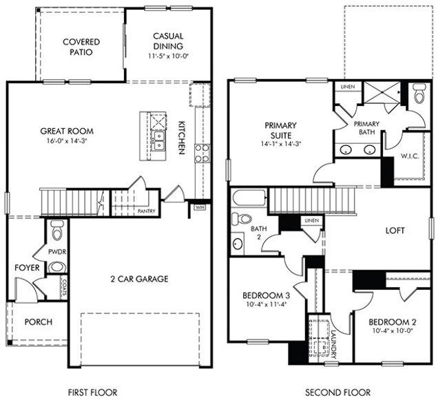 2D floor plan layout of this home in Village at White Pine, Pendleton, SC (Image 2).