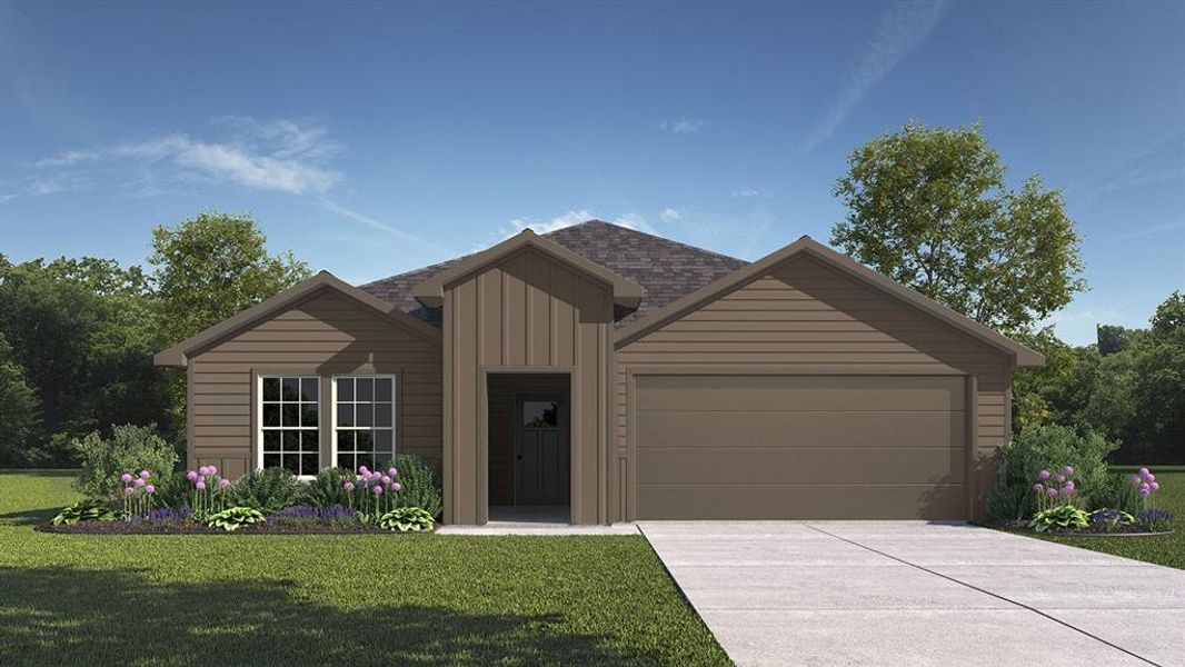 Front exterior of a new home in Wildwood, Royse City, TX, highlighting curb appeal (Image 1).
