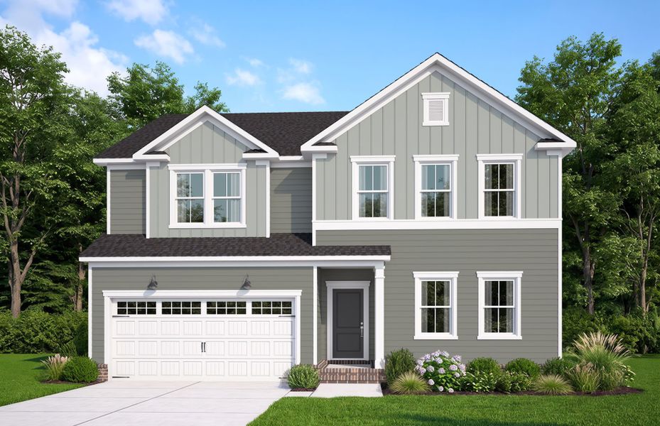 Representative exterior photo of a completed home built from the Mitchell by Pulte Homes in Broadmoor, Wake Forest, NC (Image 19).