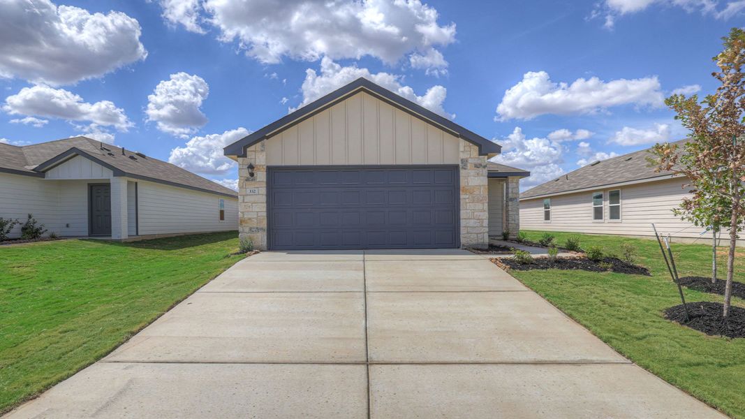 Representative exterior photo of a completed home built from the The Barton by D.R. Horton in Lantana, Lockhart, TX (Image 1). Representative exterior photo of a completed home built from the The Barton by D.R. Horton in Lantana, Lockhart, TX (Image 1).