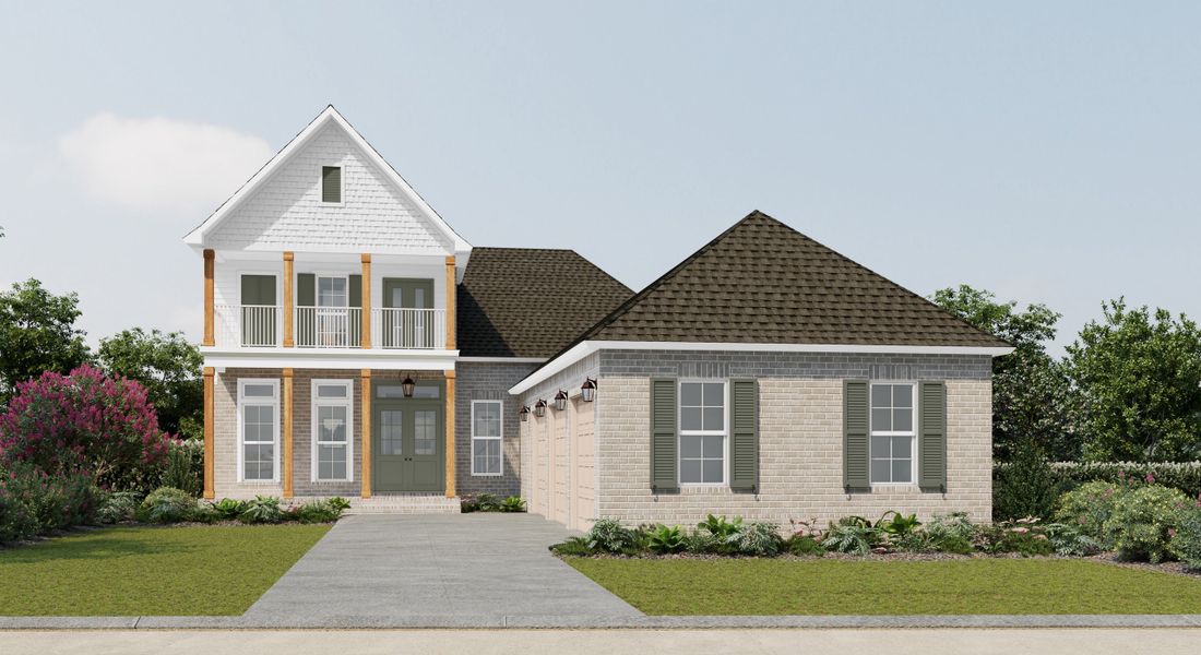 Front exterior of a new home in Steamboat Landing at Hammock Bay, Freeport, FL, highlighting curb appeal (Image 1). Front exterior of a new home in Steamboat Landing at Hammock Bay, Freeport, FL, highlighting curb appeal (Image 1).