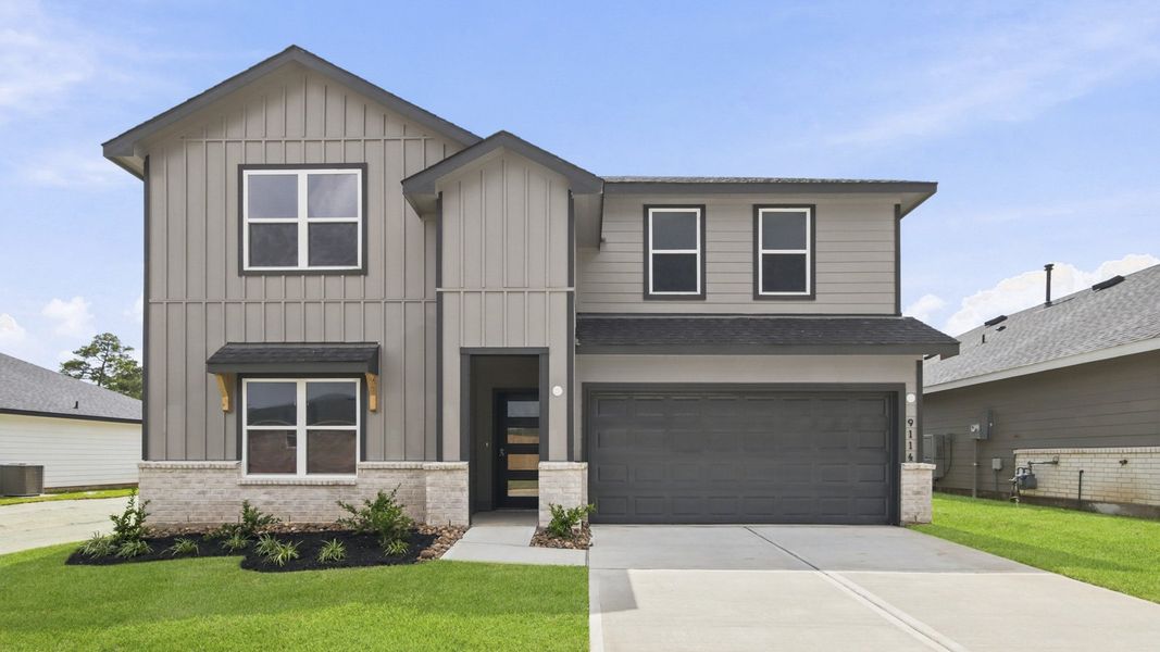 Representative exterior photo of a completed home built from the Perry by D.R. Horton in Chapel Lakes, Montgomery, TX (Image 2). Representative exterior photo of a completed home built from the Perry by D.R. Horton in Chapel Lakes, Montgomery, TX (Image 2).