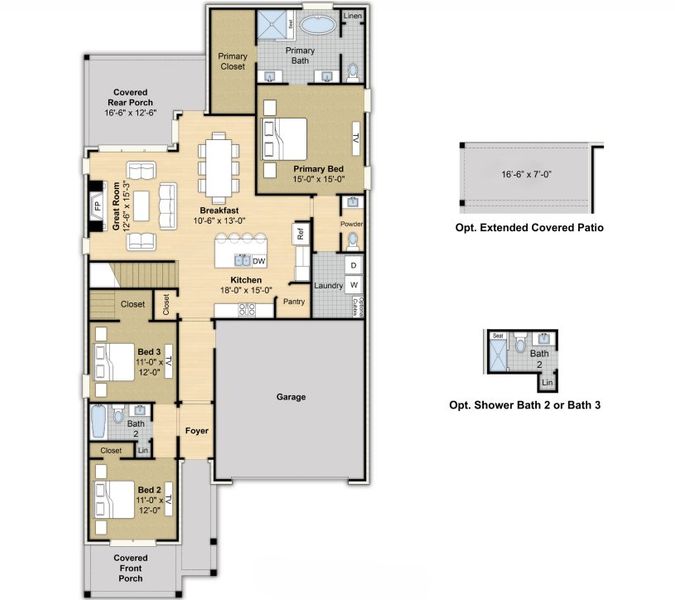 2D floor plan layout for the Hudson by Grant & Co in Union Depot, Bartlett, TN (Image 3).