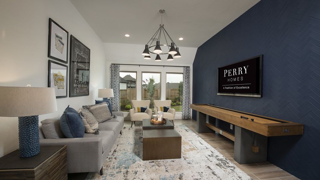 Representative furnished interior of a home built from the 3578W by Perry Homes in Lakes of Cane Island, Katy (Image 33).