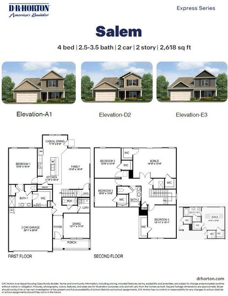 2D floor plan layout for the Salem by D.R. Horton in Baymeade, Lexington, NC (Image 3).