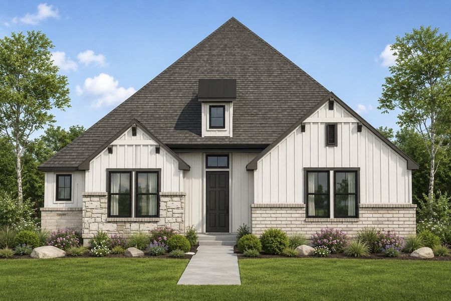 Representative exterior photo of a completed home built from the The Stratford by Lillian Custom Homes in Ten Mile Creek, DeSoto, TX (Image 2). Representative exterior photo of a completed home built from the The Stratford by Lillian Custom Homes in Ten Mile Creek, DeSoto, TX (Image 2).