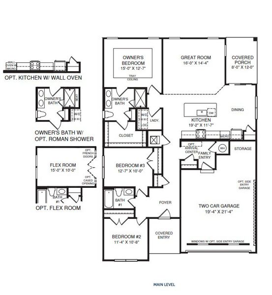 2D floor plan layout for the Bramante Ranch by Ryan Homes in Middle Creek Village Single Family Homes, Bolivia, NC (Image 2).