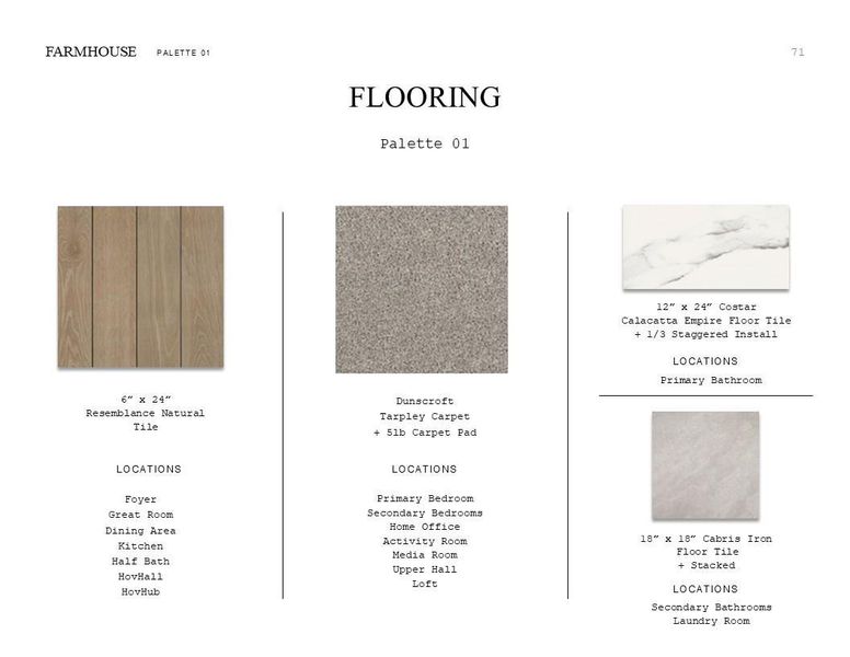 Farmhouse Look Palette 1: Flooring Selection Sheet (*Artist rendering used for illustration purposes only.) Farmhouse Look Palette 1: Flooring Selection Sheet (*Artist rendering used for illustration purposes only.)