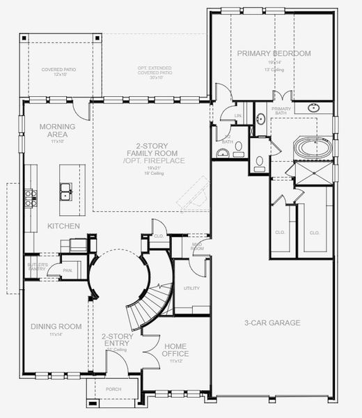 2D floor plan layout for the 3398W by Perry Homes in Two Step Farm 60', Montgomery, TX (Image 4).
