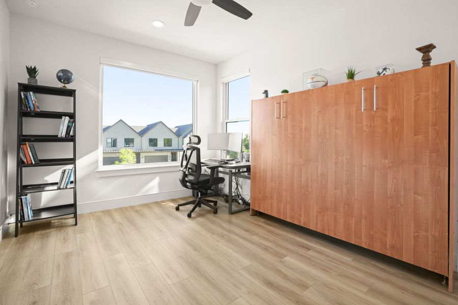 Two additional secondary bedrooms and a full guest bathroom upstairs offer ample space for family, guests, a home office, and more. Two additional secondary bedrooms and a full guest bathroom upstairs offer ample space for family, guests, a home office, and more.