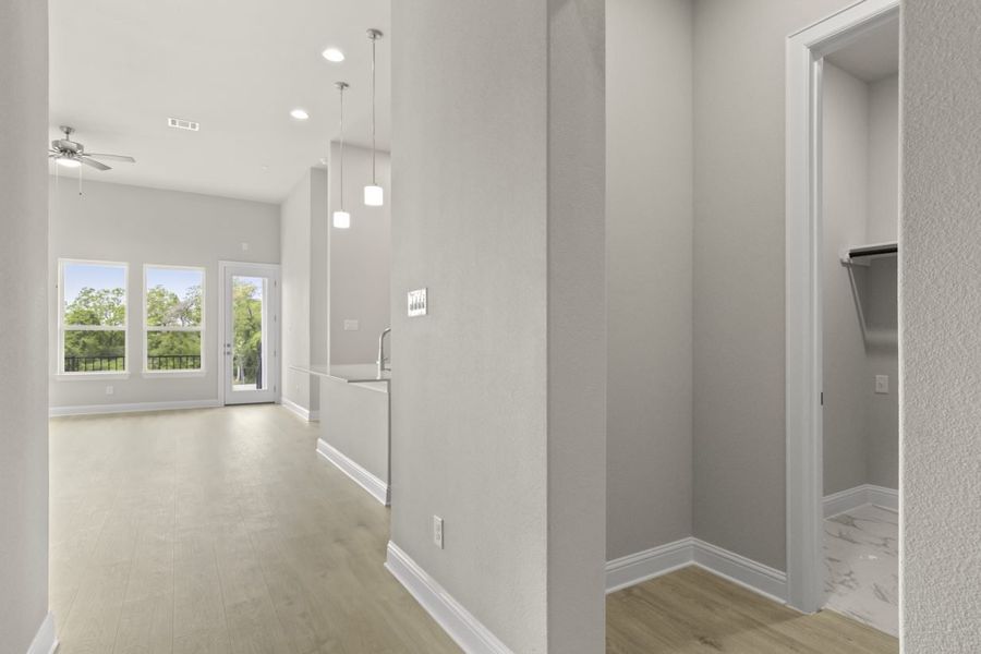 View of foyer with living room showing in the back