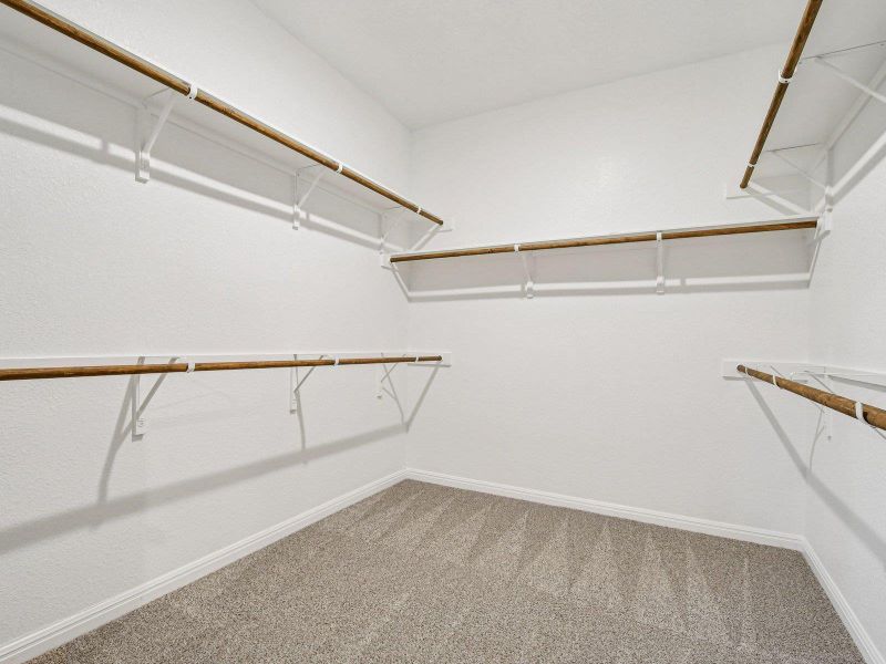 Walk in closet with carpet flooring Walk in closet with carpet flooring