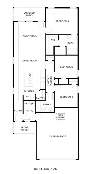 2D floor plan layout of this home in Wildcat Ranch, Crandall, TX (Image 2).