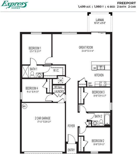 2D floor plan layout of this home in Lehigh Acres Spot Lots, Lehigh Acres, FL (Image 2).