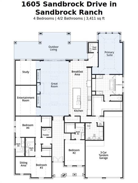 2D floor plan layout of this home in Sandbrock Ranch: 70ft. lots, Aubrey, TX (Image 3). 2D floor plan layout of this home in Sandbrock Ranch: 70ft. lots, Aubrey, TX (Image 3).