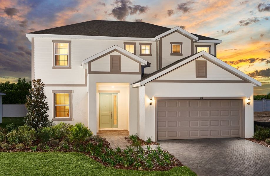 Representative exterior photo of a completed home built from the Pembroke by Park Square Residential in Highfield at Twisted Oaks, Wildwood, FL (Image 15). Representative exterior photo of a completed home built from the Pembroke by Park Square Residential in Highfield at Twisted Oaks, Wildwood, FL (Image 15).