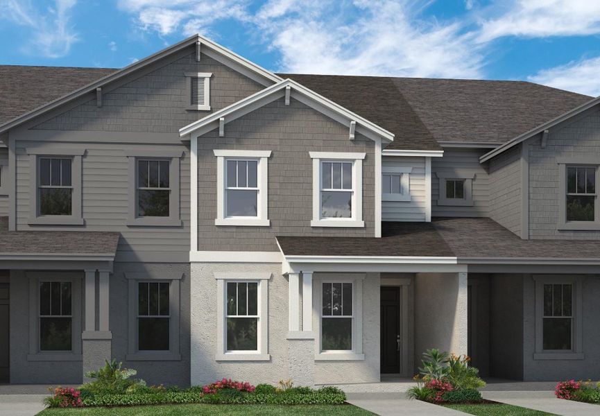 Representative exterior photo of a completed home built from the Whitney by Rockwell Homes in Harvest at Ovation - Townhomes, Winter Garden, FL (Image 27). Representative exterior photo of a completed home built from the Whitney by Rockwell Homes in Harvest at Ovation - Townhomes, Winter Garden, FL (Image 27).