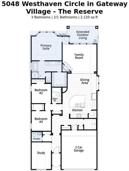 2D floor plan layout of this home in Gateway Village - The Reserve: 50ft. lots, Denison, TX (Image 5).