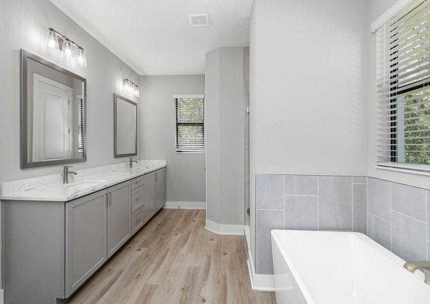 The master bath has a large vanity.