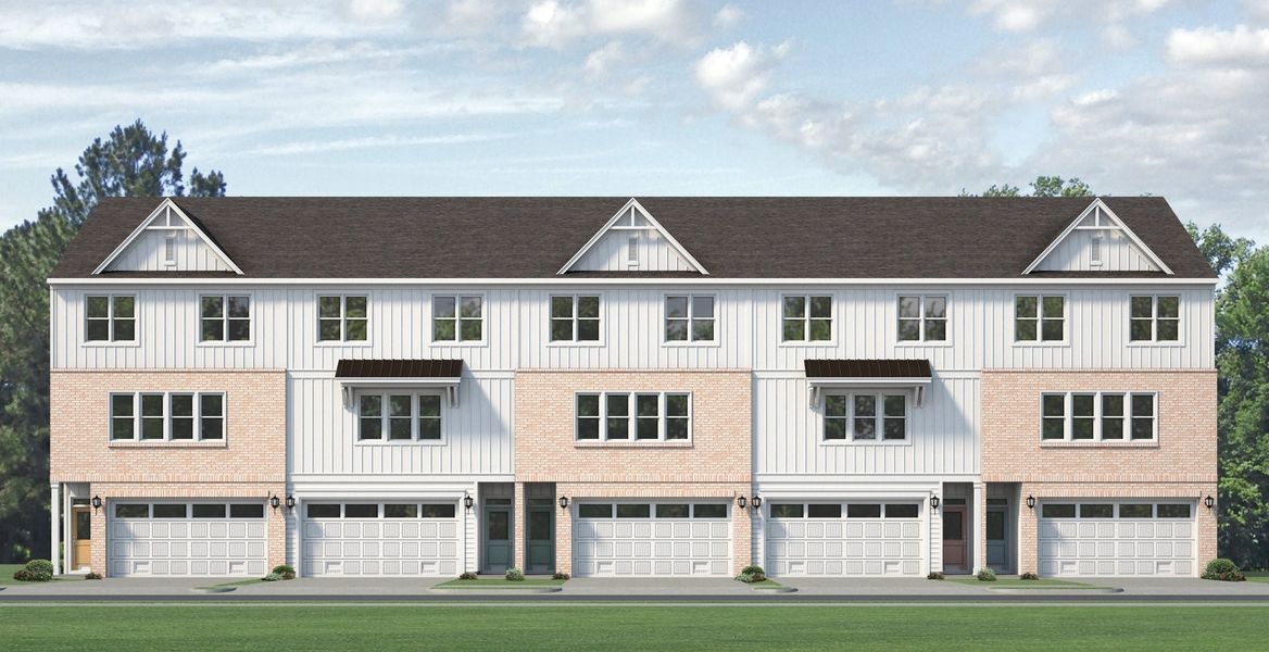Front exterior of a new home in Anchors Bend Townes, Wilmington, NC, highlighting curb appeal (Image 2). Front exterior of a new home in Anchors Bend Townes, Wilmington, NC, highlighting curb appeal (Image 2).
