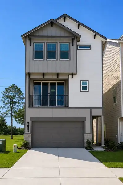 Front exterior of a new home in Eagle Landing, Houston, TX, highlighting curb appeal (Image 1). Front exterior of a new home in Eagle Landing, Houston, TX, highlighting curb appeal (Image 1).