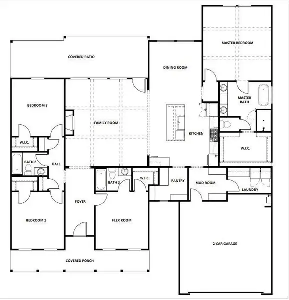 2D floor plan layout of this home in Magnolia Woods - 70', Magnolia, TX (Image 2).