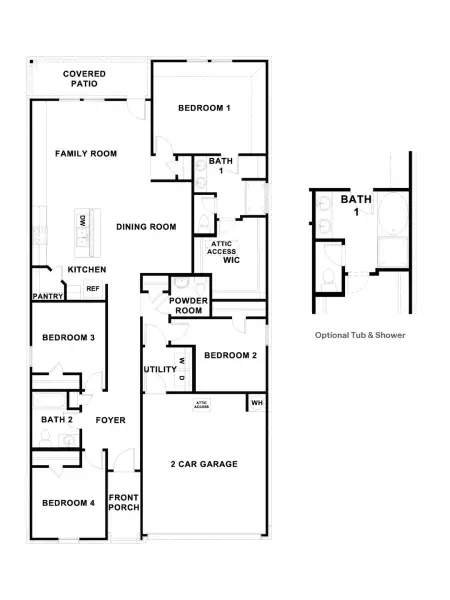 2D floor plan layout for the The Harris by D.R. Horton in Trails of Windcrest, Fredericksburg, TX (Image 4).