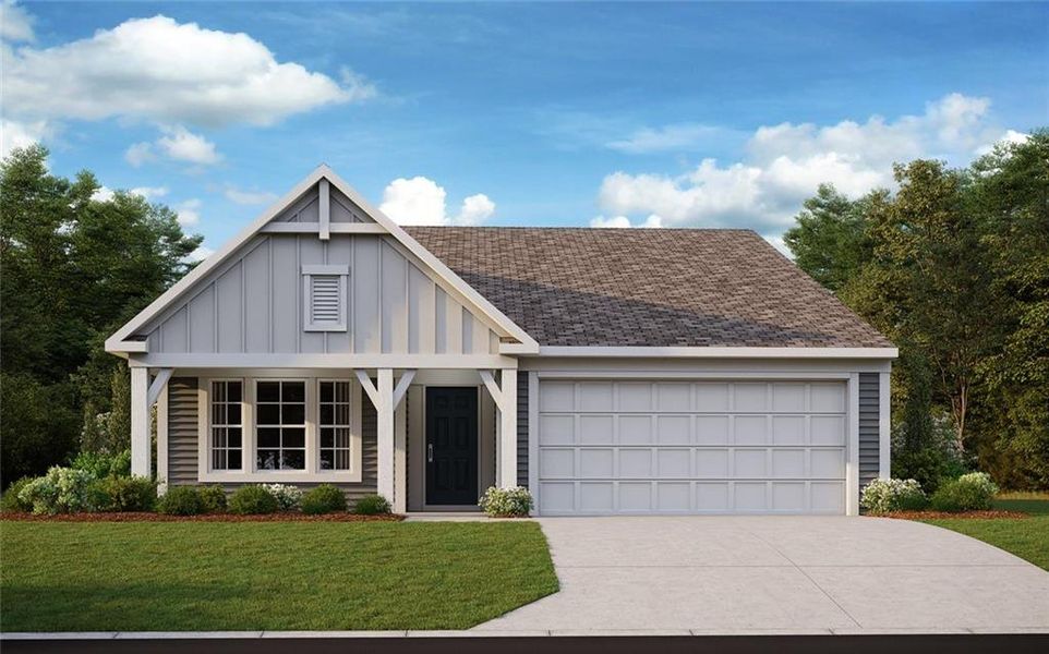 Front exterior of a new home in Sage Woods, Dallas, GA, highlighting curb appeal (Image 1). Front exterior of a new home in Sage Woods, Dallas, GA, highlighting curb appeal (Image 1).