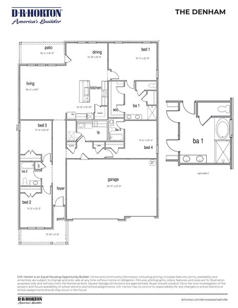 2D floor plan layout of this home in Reserve at Hickory Ridge, Columbia, TN (Image 3).