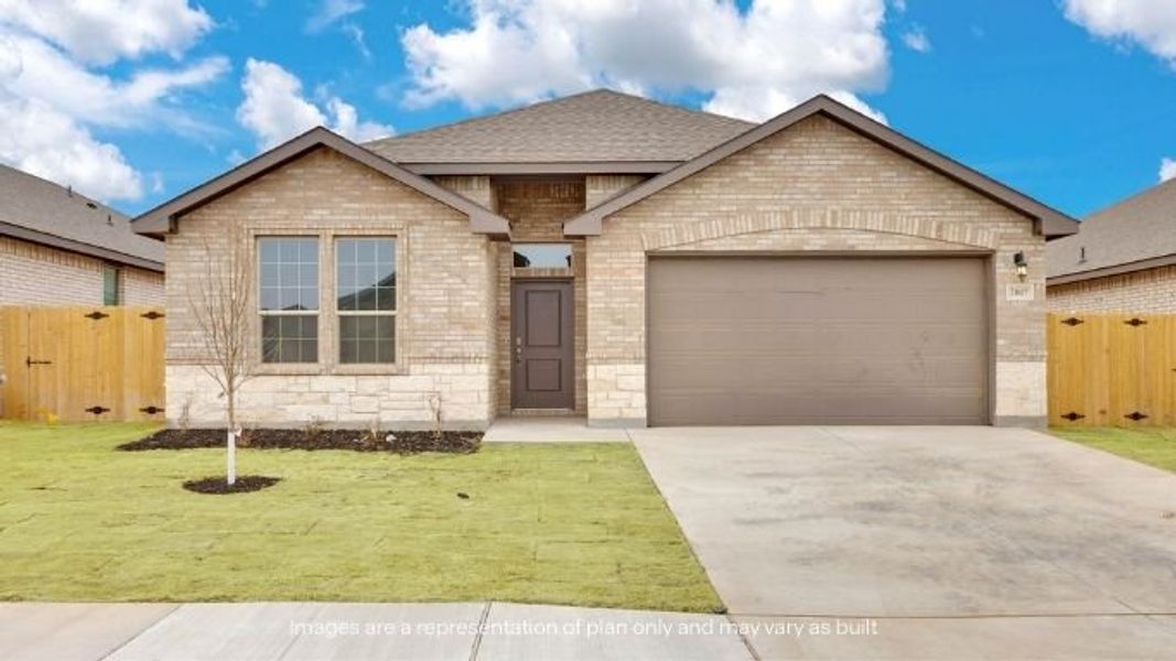 Front exterior of a new home in Homestead at Parks Bell Ranch, Odessa, TX, highlighting curb appeal (Image 1). Front exterior of a new home in Homestead at Parks Bell Ranch, Odessa, TX, highlighting curb appeal (Image 1).