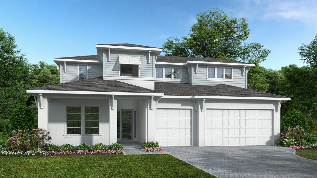 Representative exterior photo of a completed home built from the 3575F by Perry Homes in Reserve at Berry Bay, Wimauma, FL (Image 4).