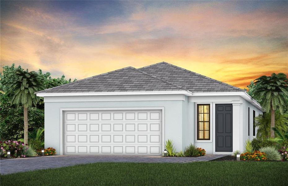Front exterior of a new home in Del Webb Catalina, Lakewood Ranch, FL, highlighting curb appeal (Image 1). Front exterior of a new home in Del Webb Catalina, Lakewood Ranch, FL, highlighting curb appeal (Image 1).