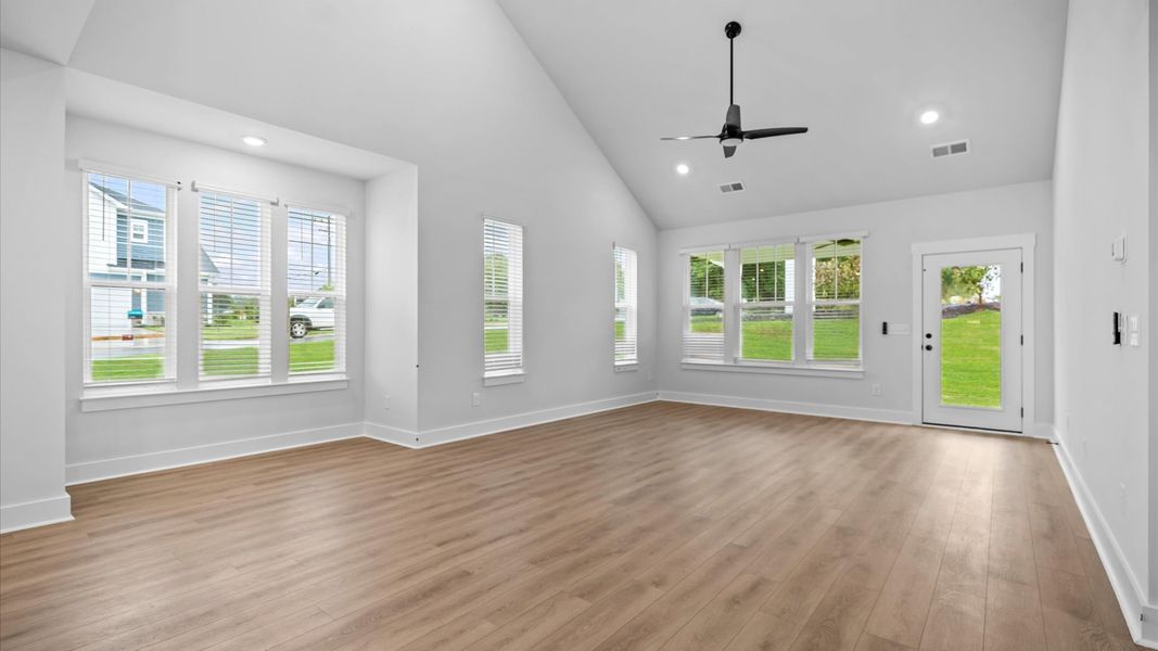 Highly skilled craftsmanship and modern elegance meet in this family room at Silo Ridge by DRB Homes in Anderson, SC