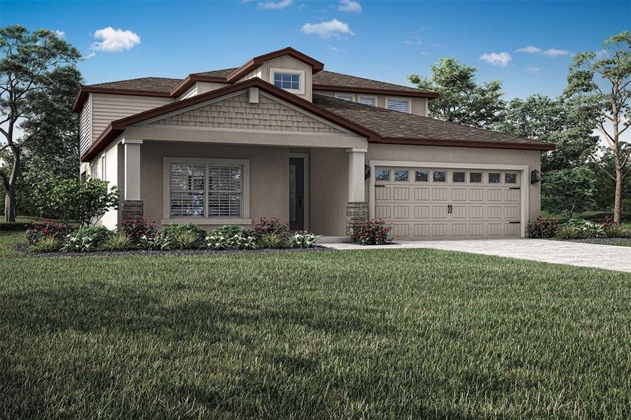 Front exterior of a new home in Gum Lake Preserve, Lake Alfred, FL, highlighting curb appeal (Image 18).