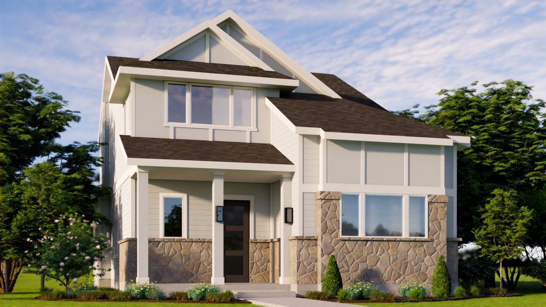 Representative exterior photo of a completed home built from the Denali by Pacesetter Homes in Easton Park, Austin, TX (Image 1). Representative exterior photo of a completed home built from the Denali by Pacesetter Homes in Easton Park, Austin, TX (Image 1).