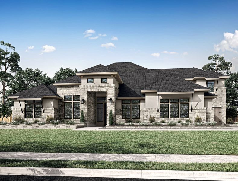 Representative exterior photo of a completed home built from the Meritage by Tri Pointe Homes in Legacy Grove, Montgomery, TX (Image 22).