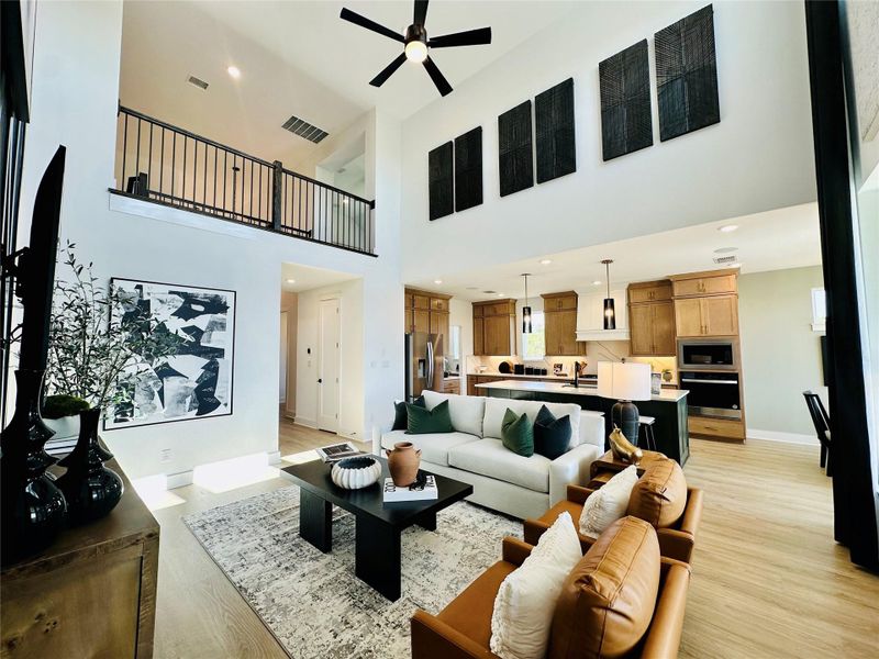 Family Room with soaring ceiling