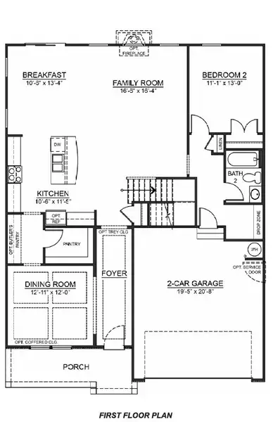 2D floor plan layout for the Hampshire by D.R. Horton in Sycamore Cove, Woodruff, SC (Image 3).