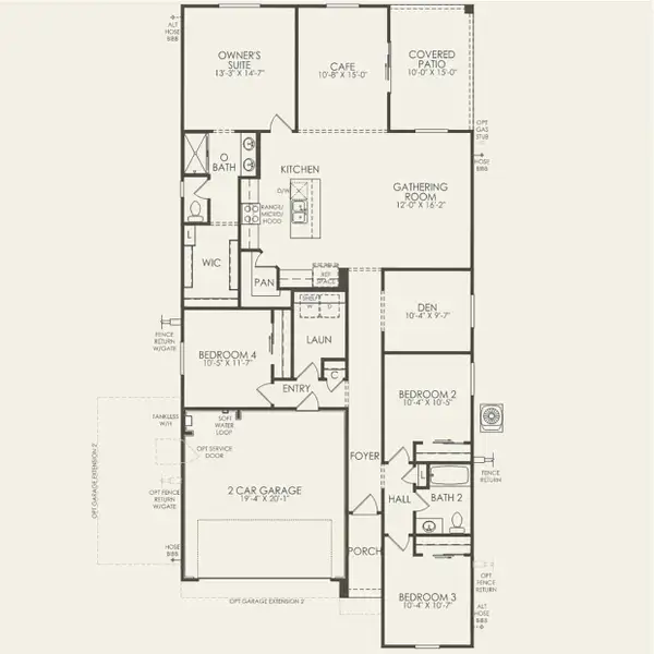2D floor plan layout for the Sunbird by Pulte Homes in Festival Foothills, Buckeye, AZ (Image 3).