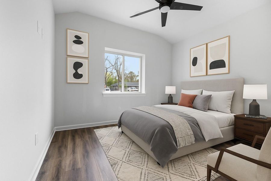 This versatile space shines as a serene secondary office or transforms into a cozy bedroom with a custom closet, offering both functionality and comfort. Also great as your own personal home gym. Virtually Staged This versatile space shines as a serene secondary office or transforms into a cozy bedroom with a custom closet, offering both functionality and comfort. Also great as your own personal home gym. Virtually Staged