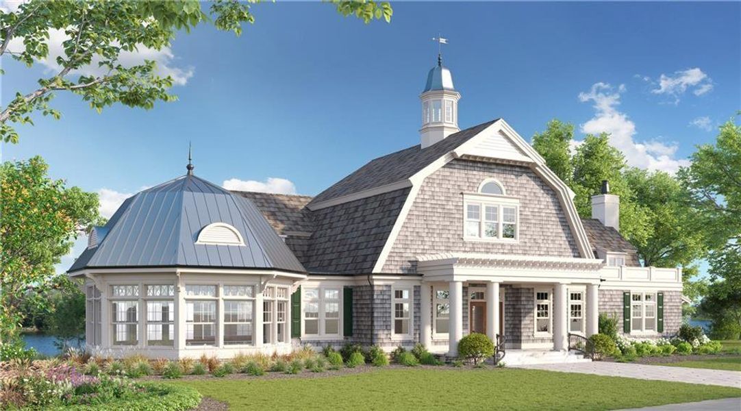 Front exterior of a new home in Lakeside at River Green, Canton, GA, highlighting curb appeal (Image 24). Front exterior of a new home in Lakeside at River Green, Canton, GA, highlighting curb appeal (Image 24).