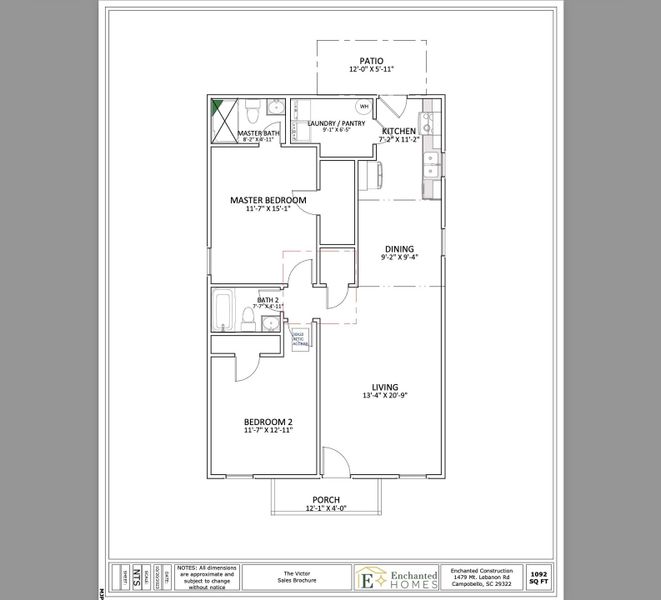2D floor plan layout of this home in Gentry Place, Spartanburg, SC (Image 2).