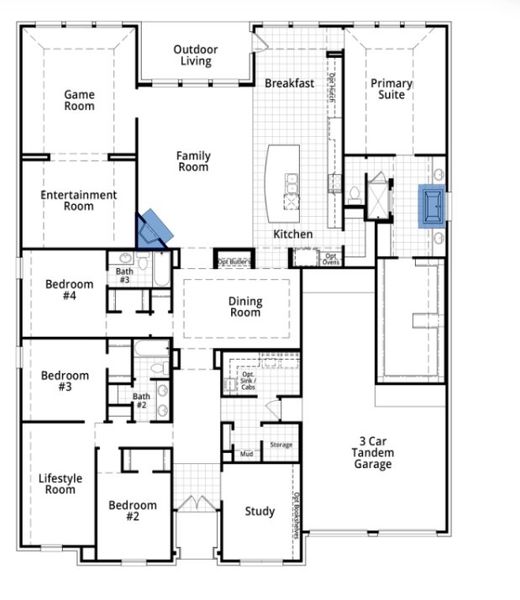 2D floor plan layout for the 274 by Highland Homes in Ridgeline: 70ft. lots, McKinney, TX (Image 6).