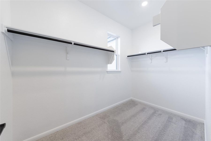 Spacious closet with light carpet